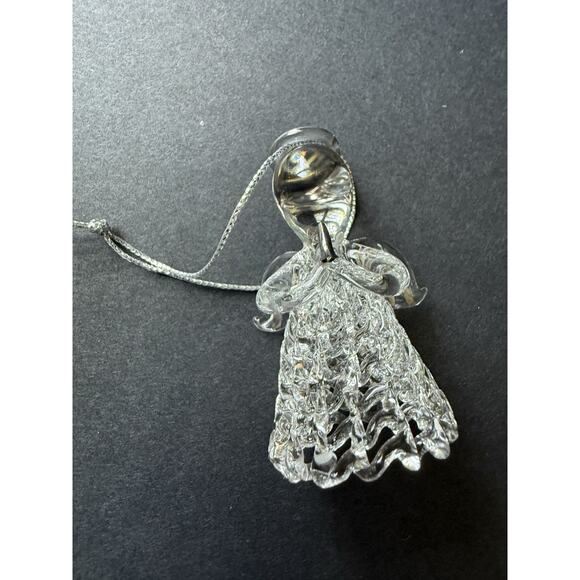 Vtg Crystal Handblown Spun Glass Clear Angel Wings Ornament Holiday Christmas - Picture 2 of 6